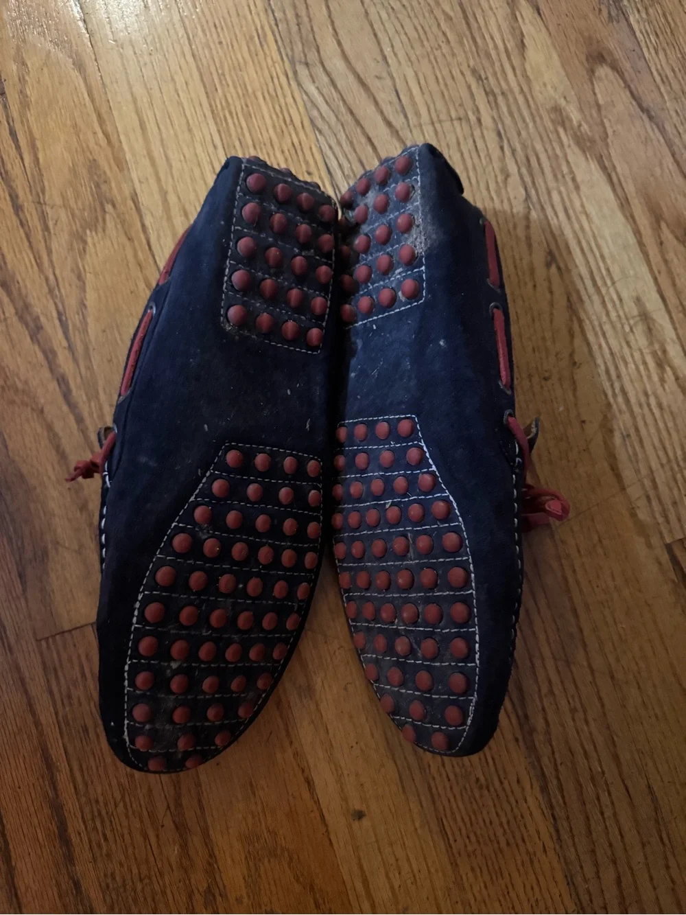 Saks Fifth Avenue Black Label Navy Suede Boat Shoes with Red Laces